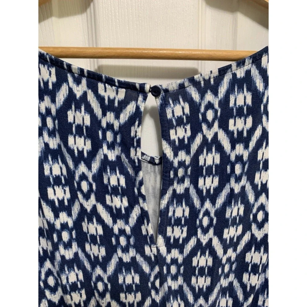 Old Navy Sleeveless Midi Dress 1X Plus Blue White‎ Ikat Geometric V-Neck Boho
